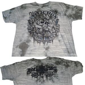 Affliction T-Shirt Mens 2XL Skull & Cross Bones Snake Gray Biker Y2K MMA